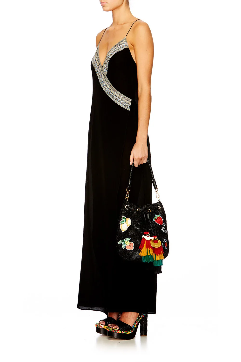 DRAWSTRING BUCKET BAG BLACK