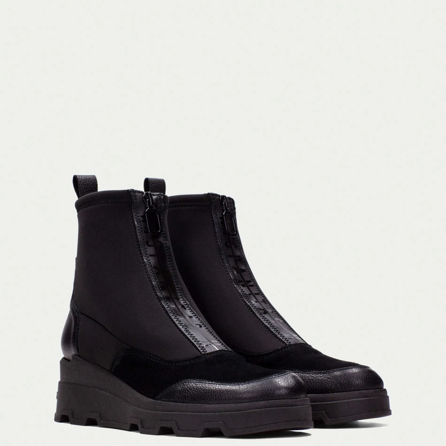 Hispanitas Black Leather Wedged Sole Boots