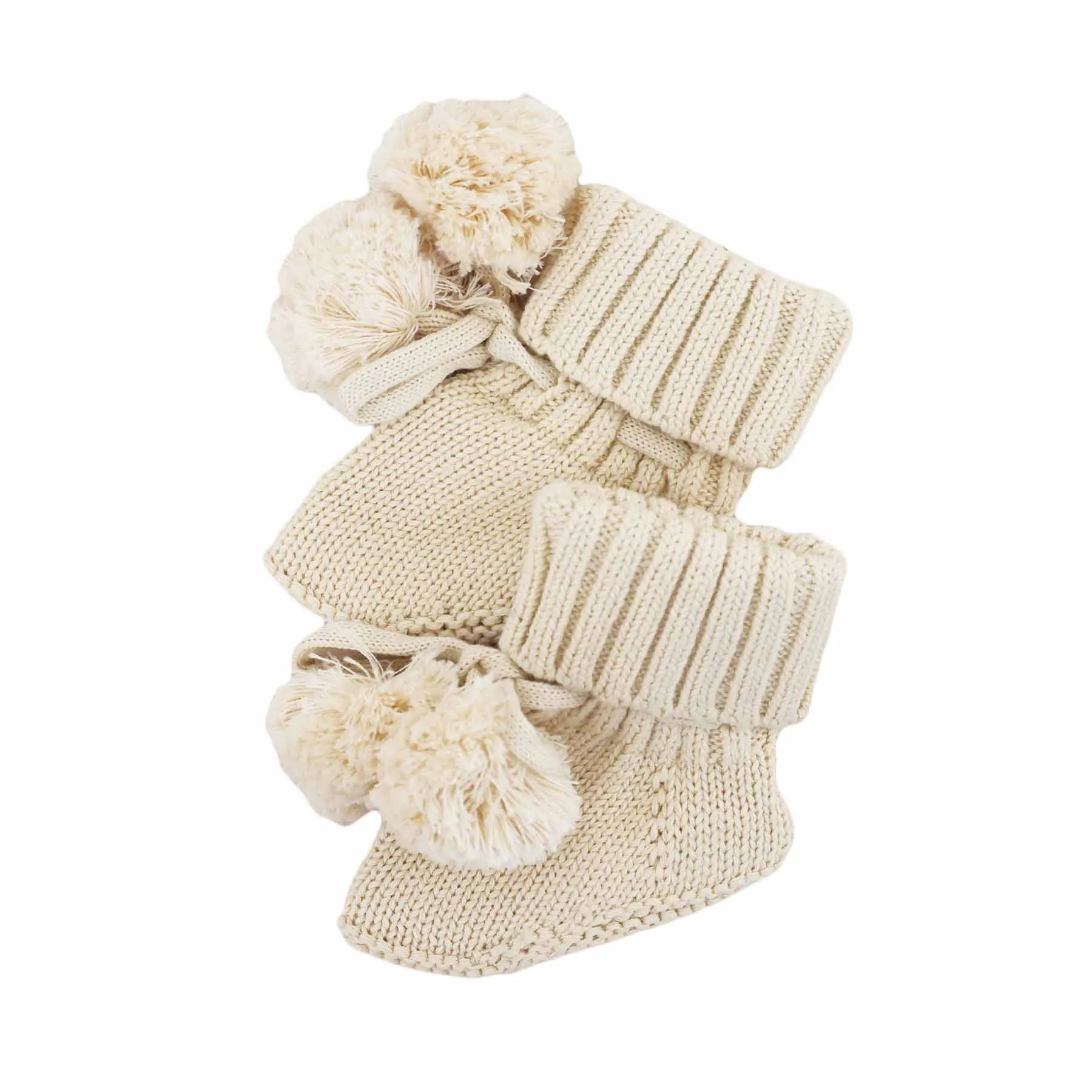 Knit Pom Pom Baby Booties