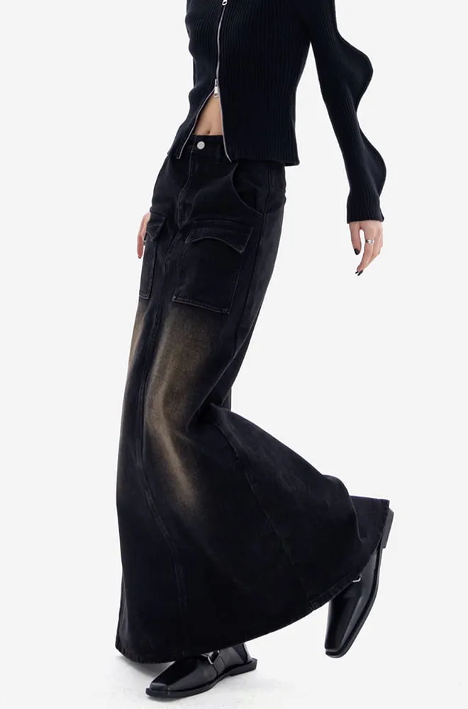 Sandblast Maxi Denim Skirt