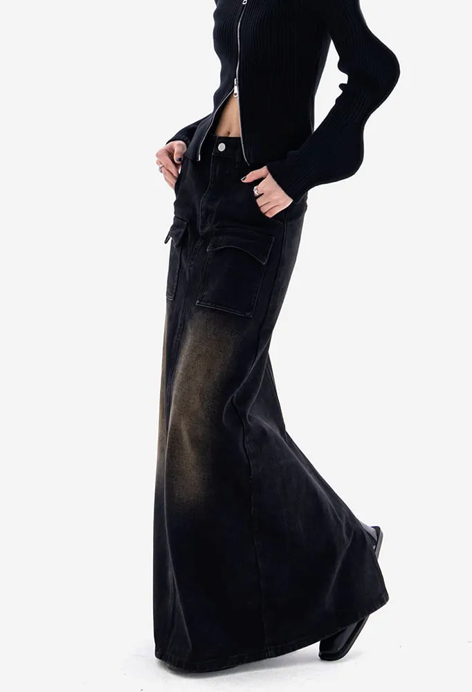 Sandblast Maxi Denim Skirt